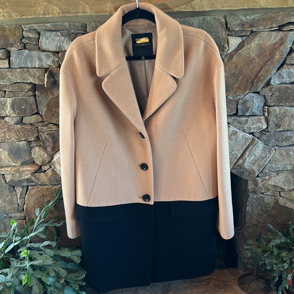 Talbots Size 16 Below the Knee Wool Coat Camel Color Top with BlackBottomClassic